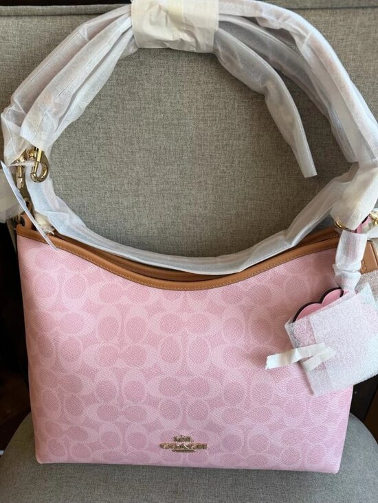 Coach Handbags - NWT Coach Gold/Powder Pink Laurel Shoulder Bag With Charms CEL12 Signature